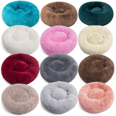 Fluffy plush donut dog bed