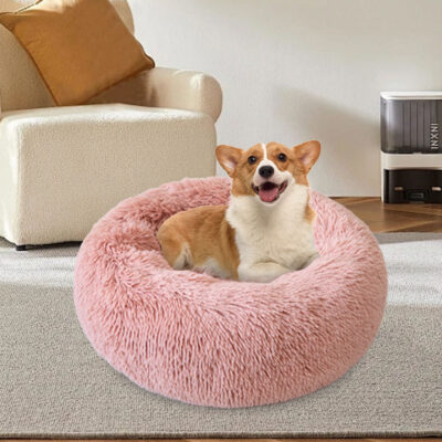 Fluffy plush donut dog bed