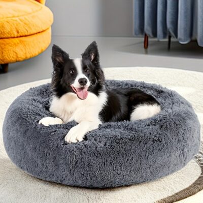 Fluffy plush donut dog bed
