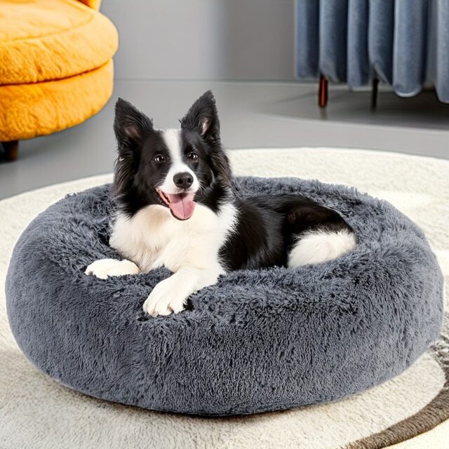 Fluffy plush donut dog bed
