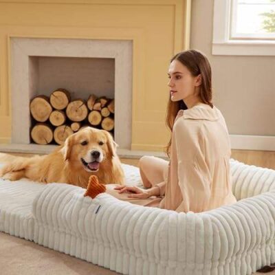 Foldable human dog bed with corduroy fleece