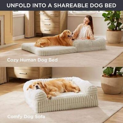 Foldable human dog bed with corduroy fleece