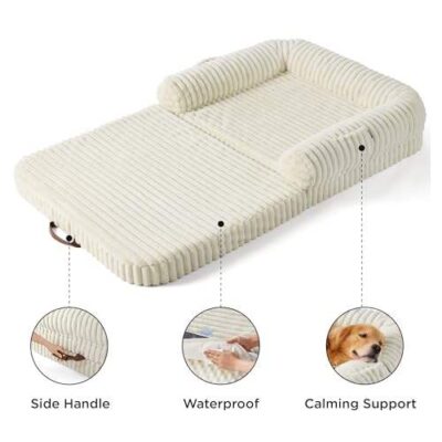 Foldable human dog bed with corduroy fleece