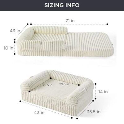 Foldable human dog bed with corduroy fleece
