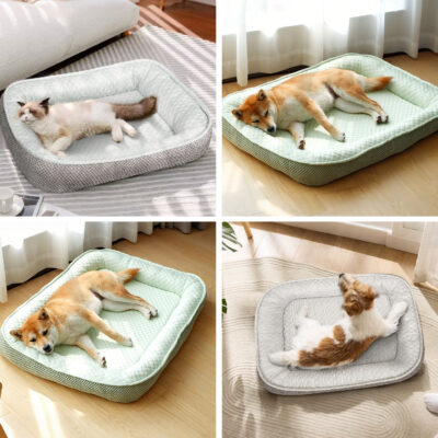 Cooling pet bed mat with ice fabric for dogs