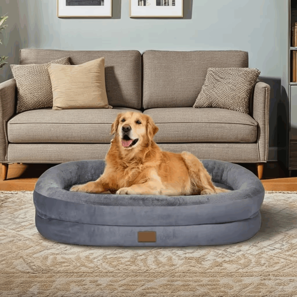 oval waterproof dog bed with bolsters