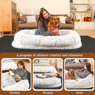 Faux fur orthopedic human dog bed
