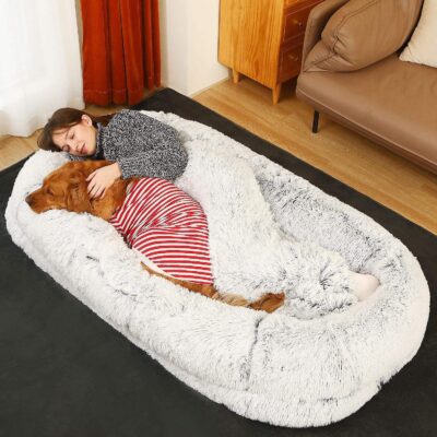 Faux fur orthopedic human dog bed