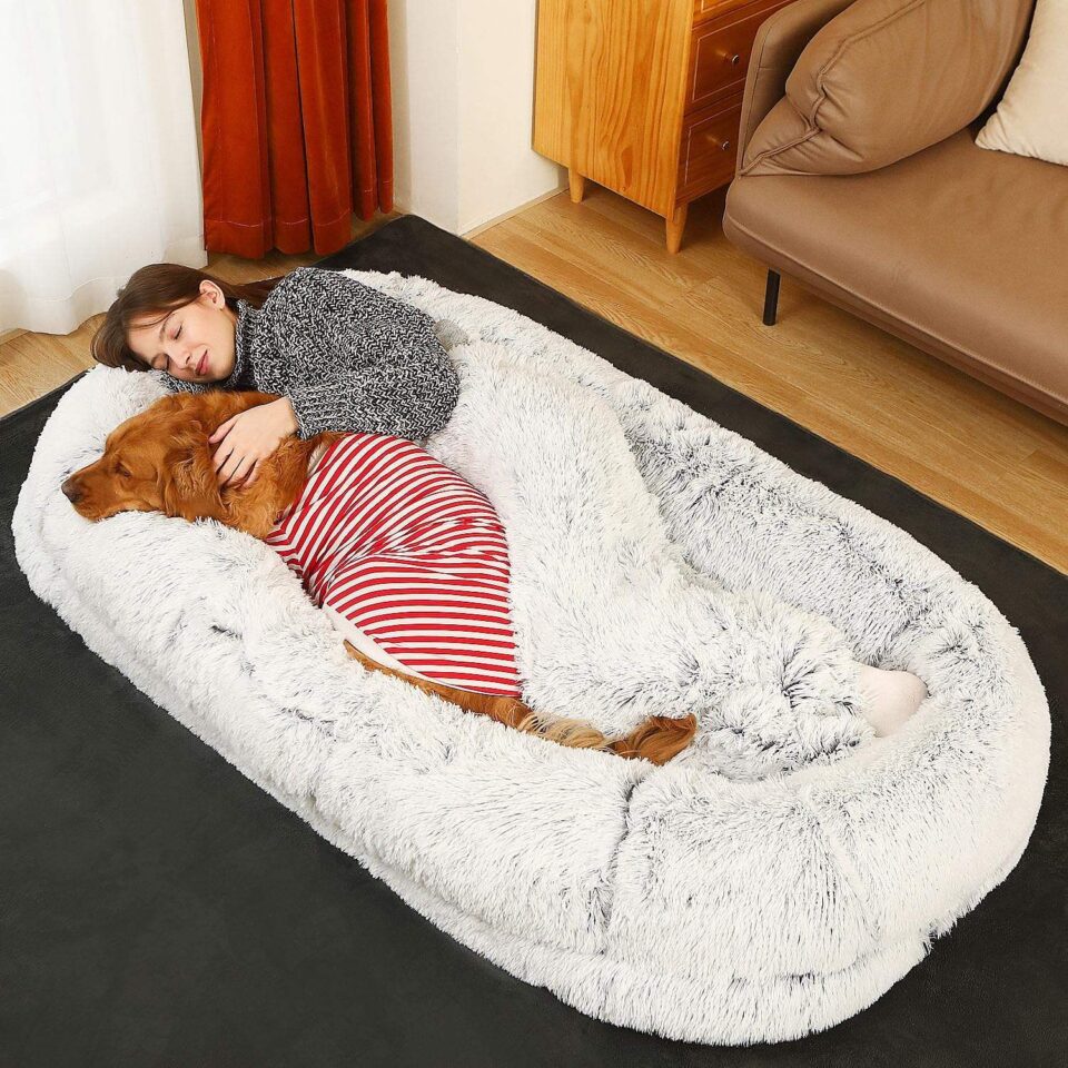 Faux fur orthopedic human dog bed