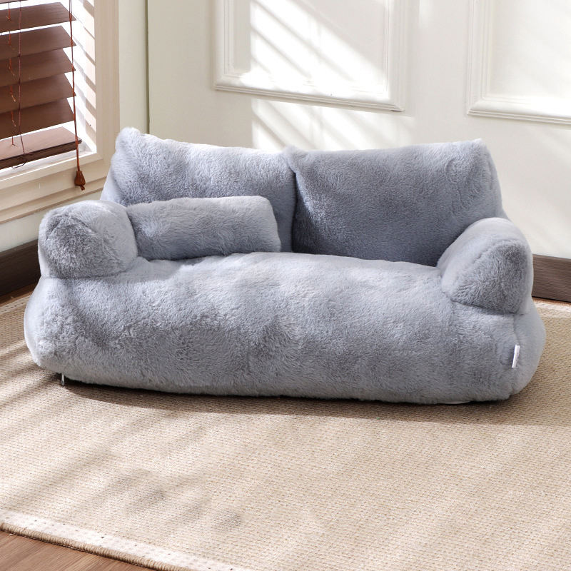 Luxury fluffy plush dog sofa bolster bed