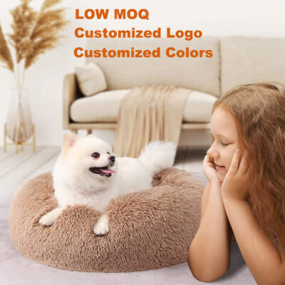 Luxury plush faux fur donut dog bed