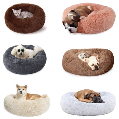 Luxury plush faux fur donut dog bed