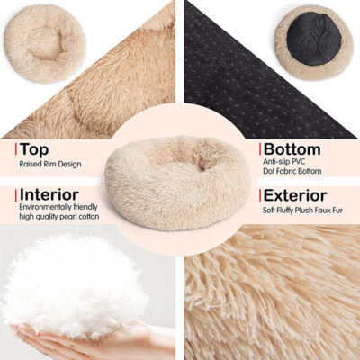 Luxury plush faux fur donut dog bed