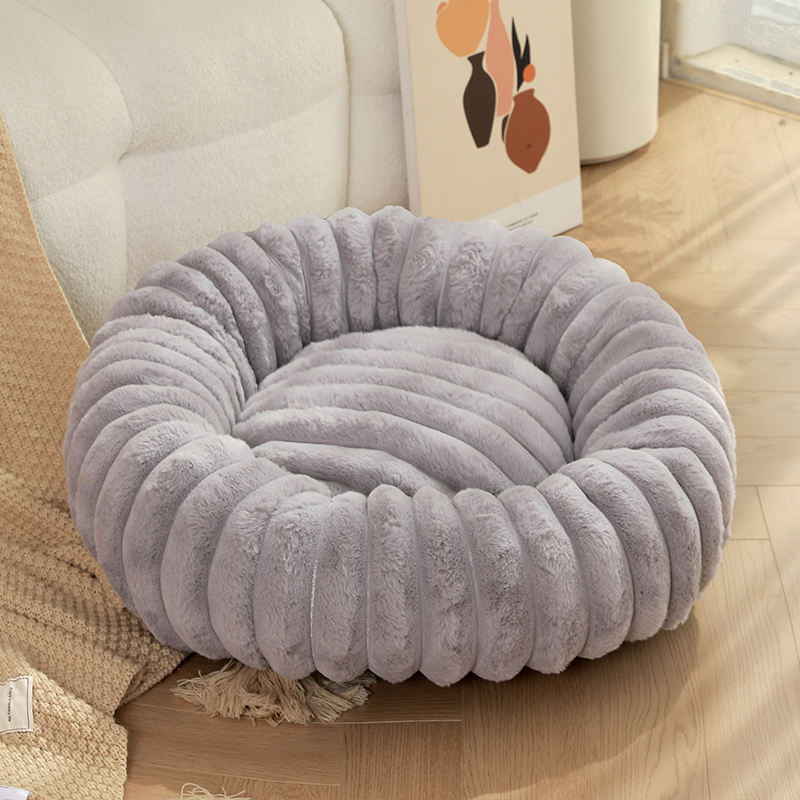Soft rabbit plush round donut dog bed