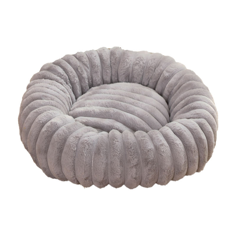 Soft rabbit plush round donut dog bed
