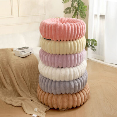 Soft rabbit plush round donut dog bed